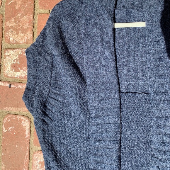 Tulle sleeveless ribbed chunky knit gray blue wrap open front cardigan sweater - Picture 5 of 11